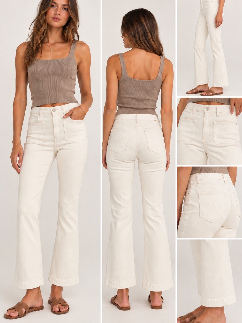 MOTHER The Hustler Patch Pocket Flood Jeans in Cream Puffs